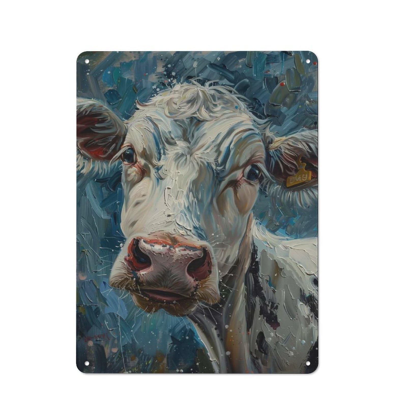 Junmoney Style-20 Vintage Metal Sign 40X30cm Featuring Cute Cow Oil Painting Art, Home Bar Decor For Cafe, Pub, Workshop Or Home Bar