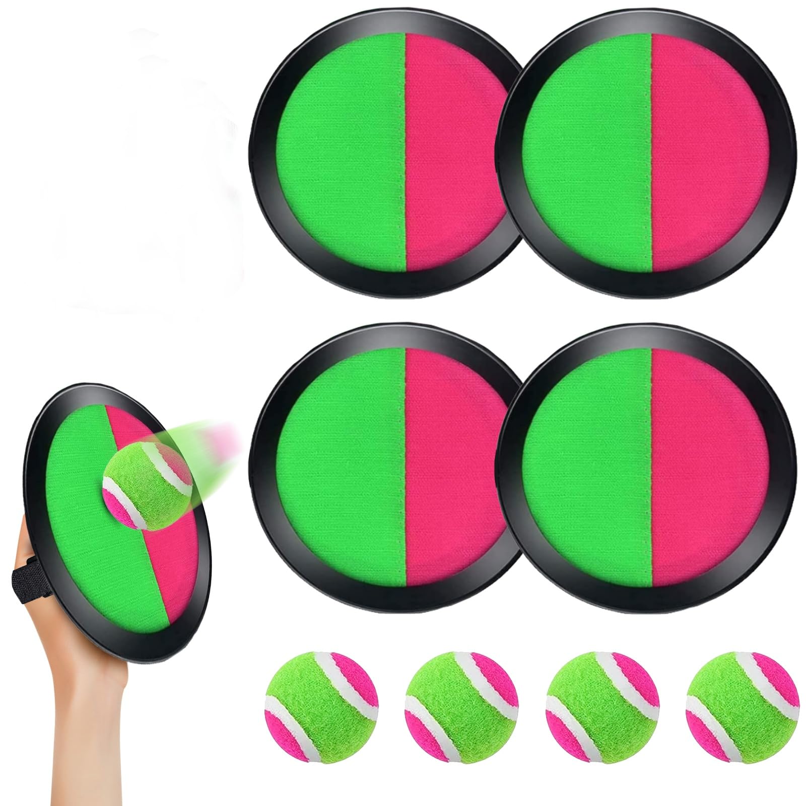 Toss and Catch Ball Outdoor, Ball Catch Toys Kids, Beach Garden Toys for Family, 4 Paddles, 4 Sticky Balls