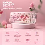YUNZII B87 Mécanique sans fil QMK/VIA Logiciel personnalisé de jeu clavier, Gasket RGB Clavier avec Mignon MOA Casquettes,Reste de poignet,BT5.0/2.4G/USB-C NKRO pour Win/Mac (Pink, crème de cacao) V2 Interrupteur)
