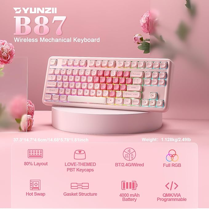 Teclado Mecánico Inalámbrico 87 Teclas RGB YUNZII B87 miniatura 2