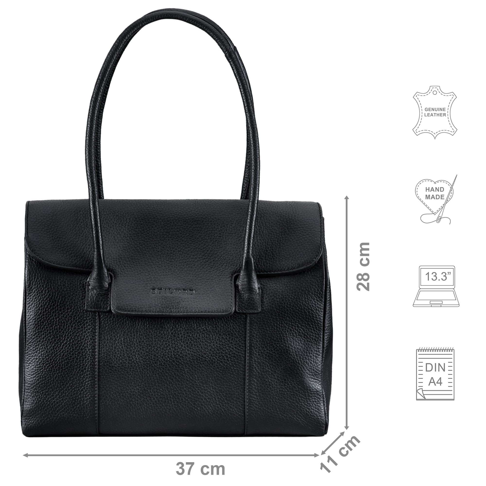 STILORD Carrie Shopper Piel Mujer de Hombro Bowling Handbag Elegante de Mano Grande Tote Shopping Bag Serraje Cuero Genuino Color:Negro