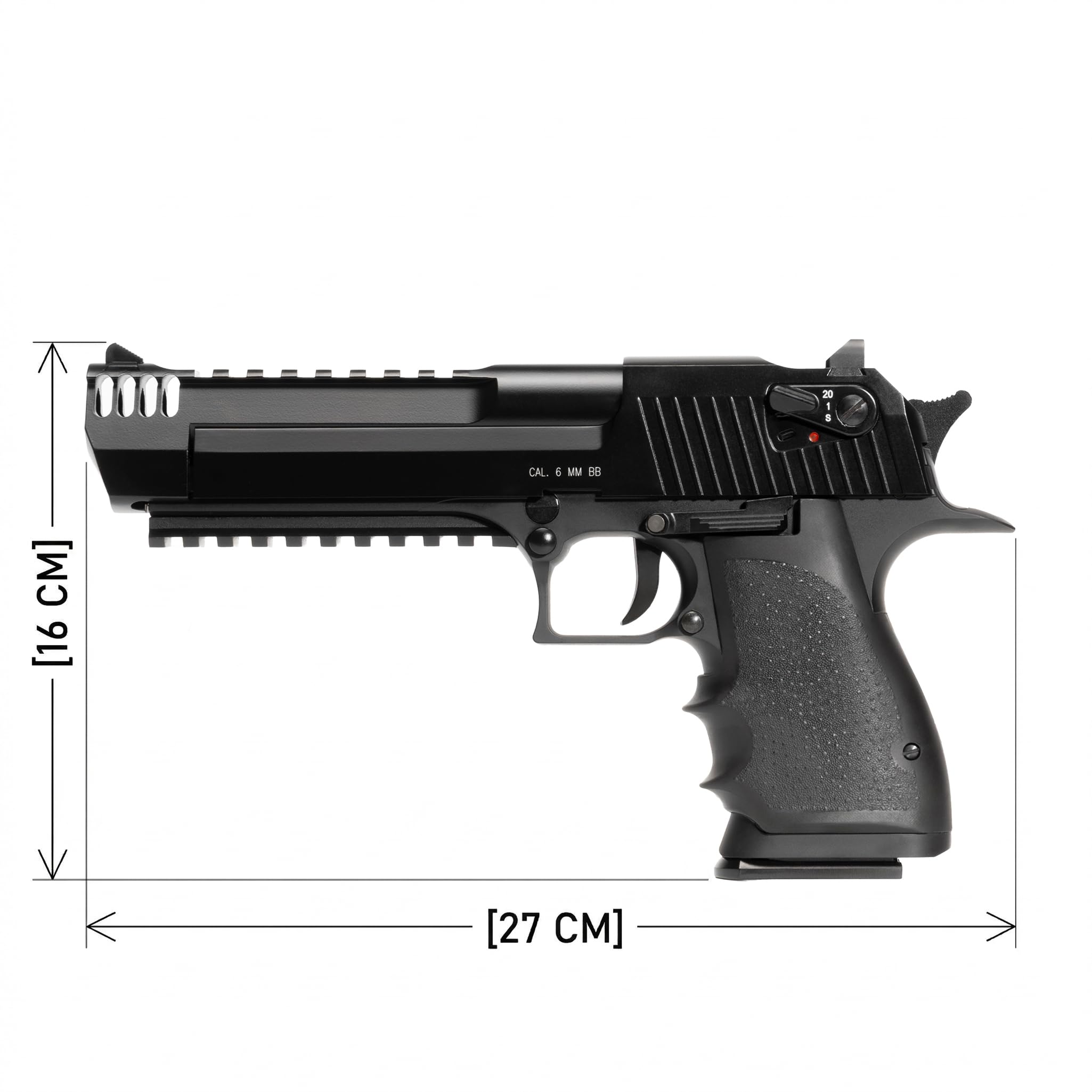 Pistola CO2 Desert Eagle DE L6 softair blowback, POTENZA 0,9 JOULE, polimero/metallo, singolo/raffica, hop-up, 269mm 1094g, bundle 1000 pallini + 5 bombolette