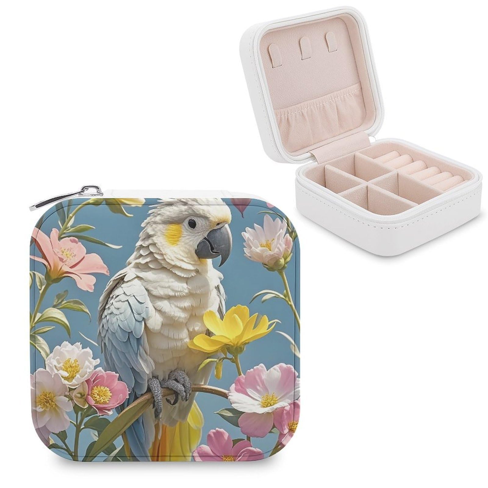 LZQPOEAS Birds in The Flowers Jewelry Box Mini Jewelry Travel Case Trendy Stuff Ring Box Custom PU Leather Jewelry Boxes Portable Jewelry Case Earring Storage Organizer for Girls Women