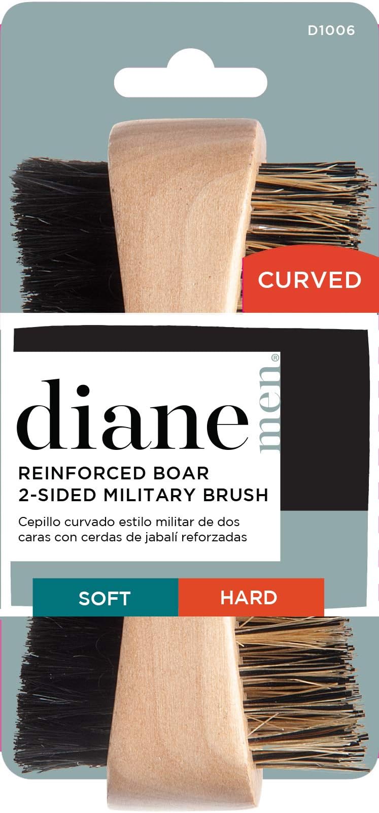 Diane firm reinforced boar and nylon bristle, curved, two-sided, military style, wave mens hair brush, d1006