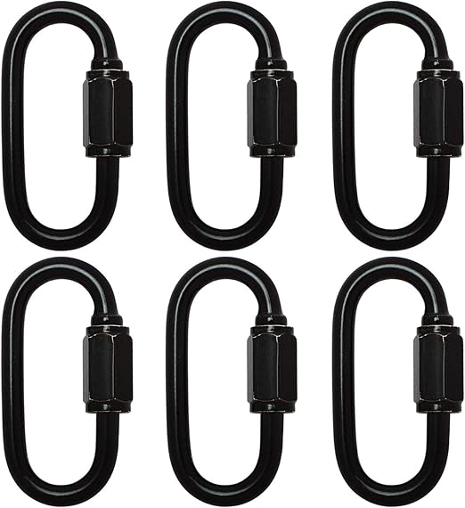 6 Pcs M4 Black Carabiner Chain Quick Links Connector 4mm Thickness Oval Stainless Steel Locking Carabiner Screw Lock Clip by STARVAST for Swing Play Set and Outdoor Equipment