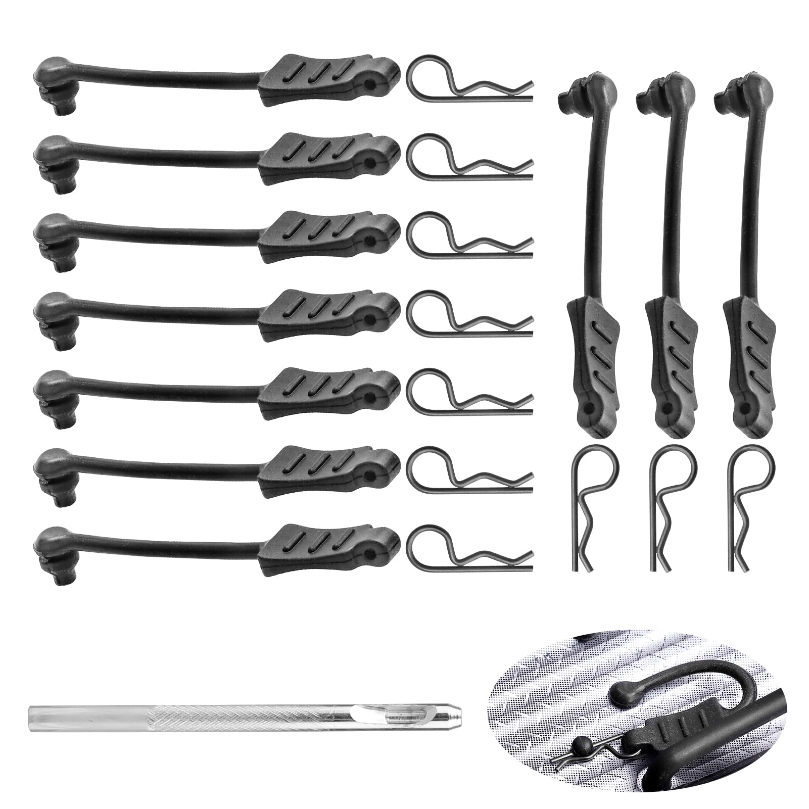 10PCS AllinRC RC Body Clips with Pull Tabs & 2.5mm Body Reamer Universal 1/24 1/28 1/36 Scale RC Clips Upgrades for Axial SCX24 Deadbolt C10 Gladiator Kyosho Mini-Z Wltoys K969 K989 (0.7mm Rod)