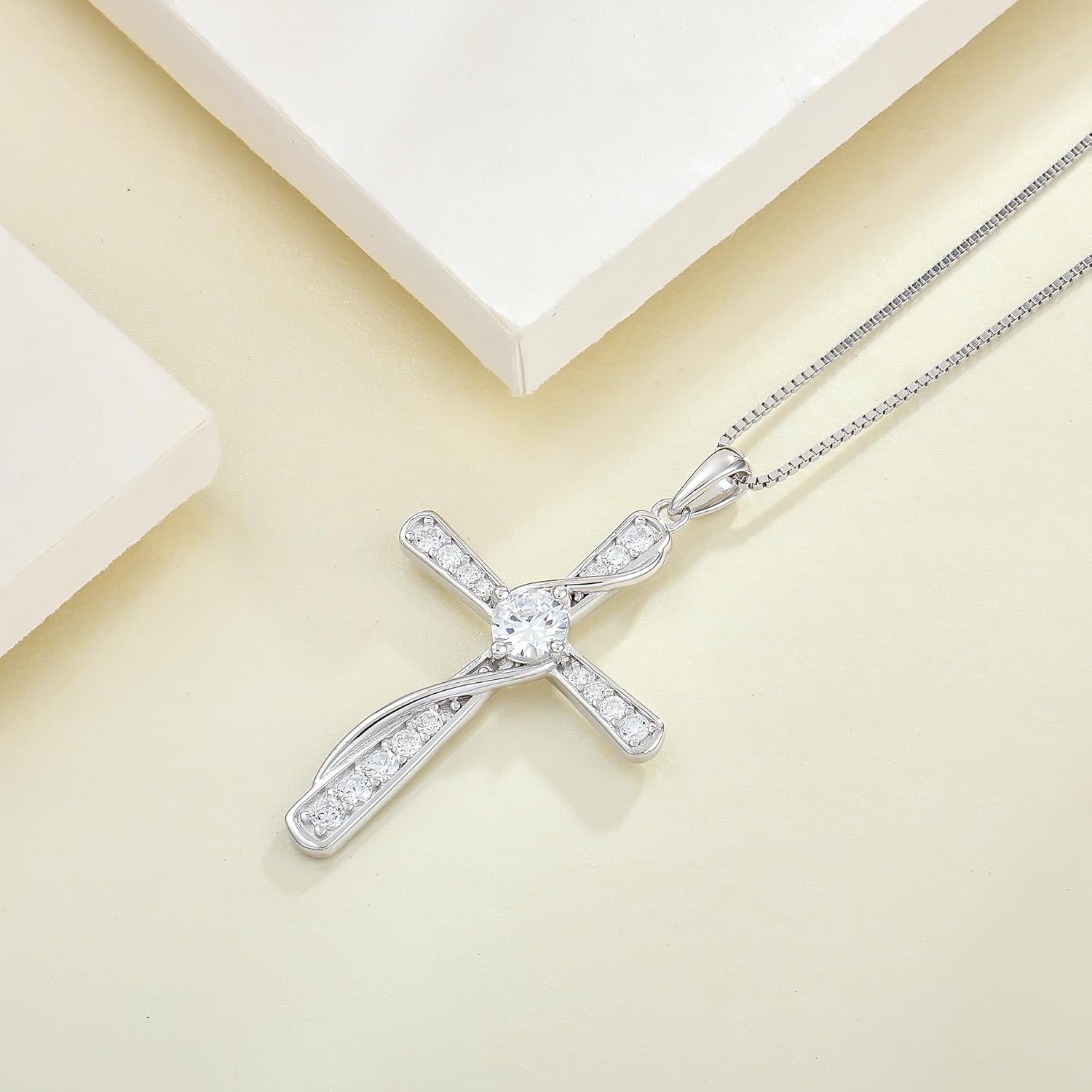 Womens Cross Necklace 925 Sterling Silver Birthstone Cross Pendant Jewelry for Her - Image 5