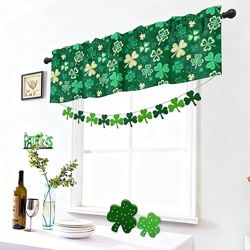 Miniatura 7 de LeLehome Cortina de ventana con bolsillo para barra de cenefa de lino, patrón de cuadros para cocina, baño, dormitorio, decoración del hogar, trébol