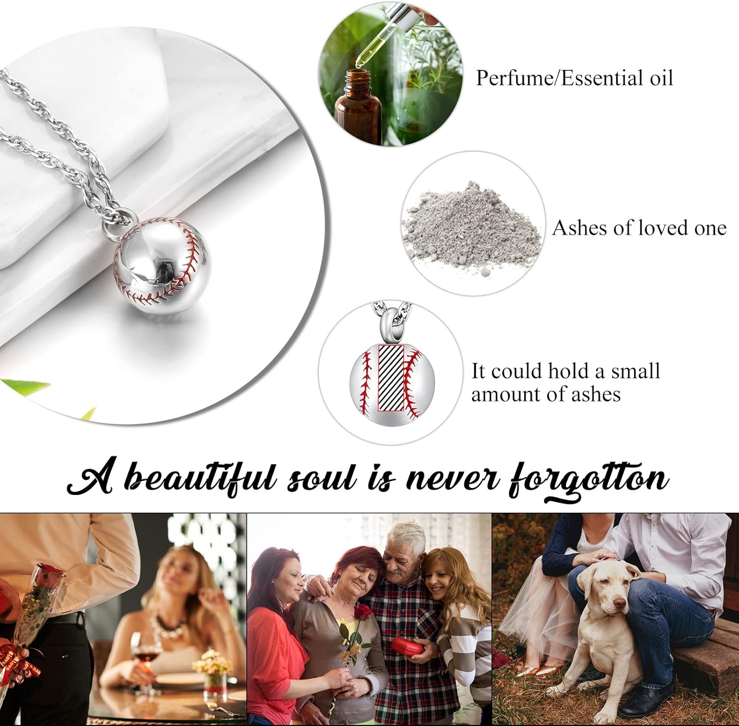 abooxiu Baseball Urn Necklace for Ash Stainless Steel Cremation Jewelry Memorial Pendant Keepsake Human Ashes Holder Women Men - Image 5