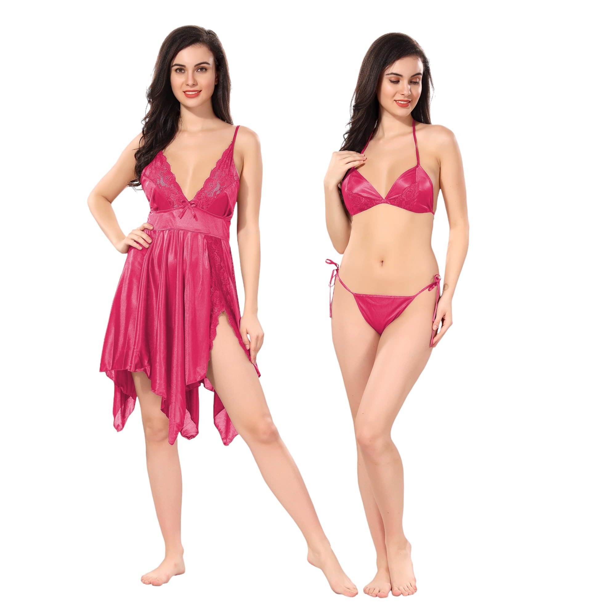 Solid Lace Styled Plain Short Nighty Set with lingirie Set 1 Nighty, 1 Bra & 1 Panty | & Stylish Night Wear | Women, Wife,Girlfriend-image-30