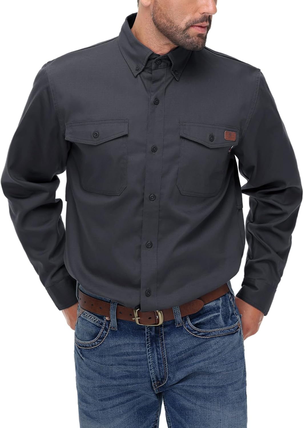 FR Shirt for Men 6oz Ripstop Lightweight Back Vented Mesh Breathable Flame Resistant CAT2 NFPA2112 Welding Shirts
