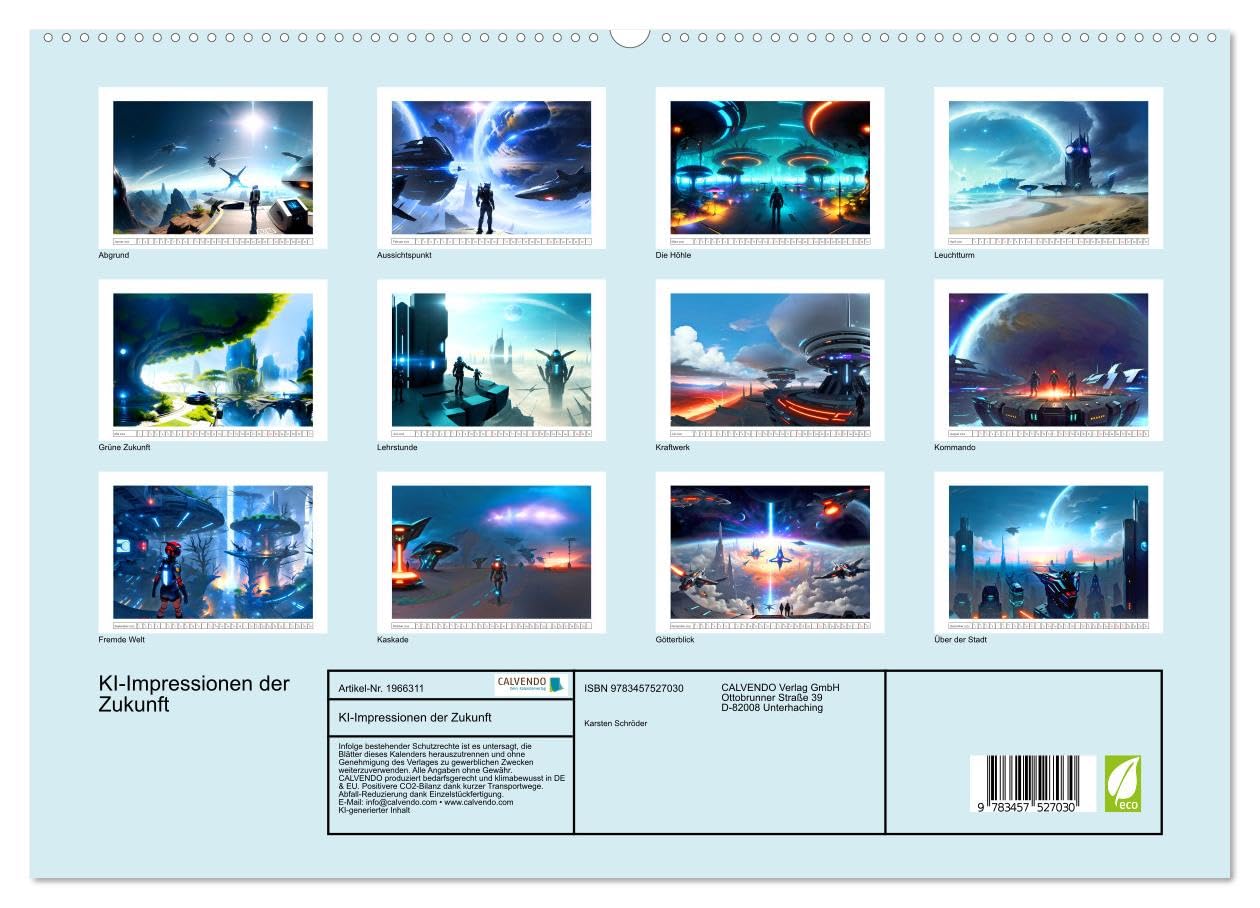 KI-Impressionen der Zukunft (hochwertiger Premium Wandkalender 2026 DIN A2 quer), Kunstdruck in Hochglanz: Wie stellt siche eine künstliche Intelligenz die Zukunft vor? (CALVENDO Kunst)