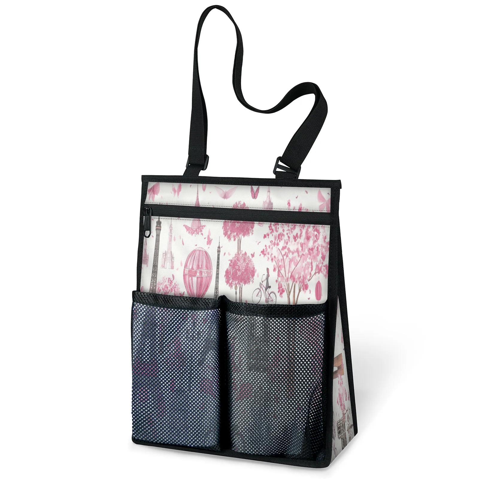 Ourtheme Romantic Paris Theme Portable Shower Bag for Travel Gym Camp Beach Tote Shower Caddy Bags Hanging Toiletry