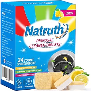 NATRUTH Garbage Disposal Cleaner Deodorizer Tablets 24 Pack - Lemon Fresh Formula Disposer Freshener, Natural Kitchen Drain Cleaning Tablet - 1 Year Supply