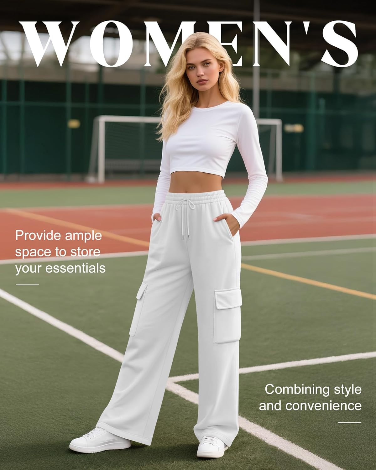 Neer 3 Pack Women's Cargo Sweatpants Wide Leg Baggy Loose Elastic Drawstring Pants Casual Athletic Joggers with 4 Pockets - Image 3