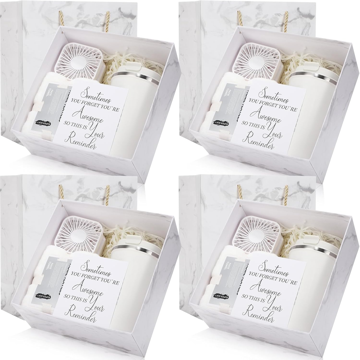 Sumind 4 Set Back to School Gifts Portable Fan Coffee Mug with Towel Greeting Card and Bag Back to Party Favors First Day of School Gifts for Teacher Student Classroom Party Favors Supplies