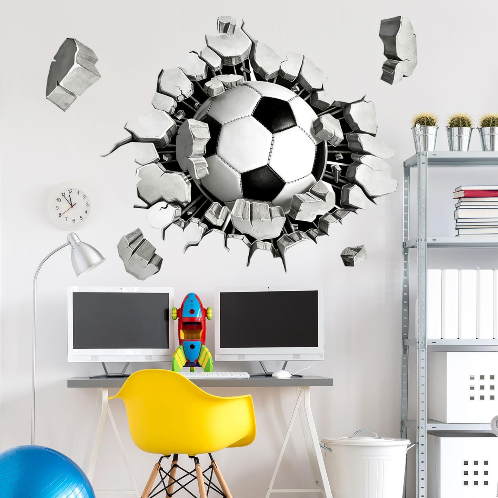 Football Wall Stickers, 3D Funny Football Theme Self Adhesive Waterproof Vinyl Decor for Child's Room, Sports Walls Mural for Boy Bedroom Playroom Window Door