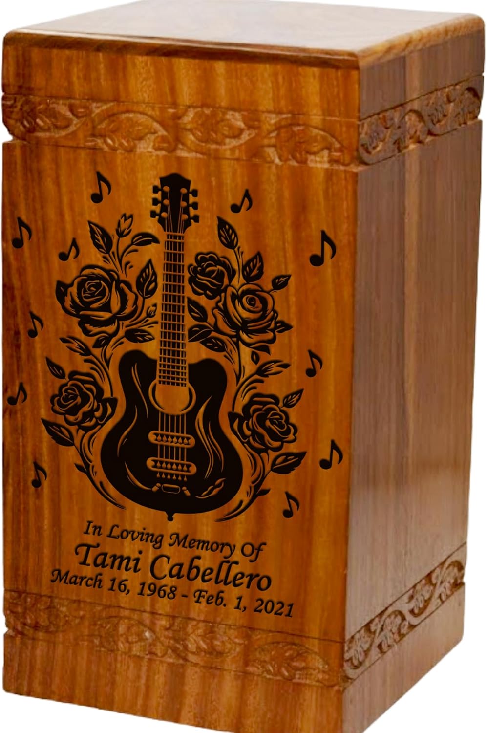 Cardinal Wooden Cremation Urn, Large Size Wood Human Funeral Urn with Personalization