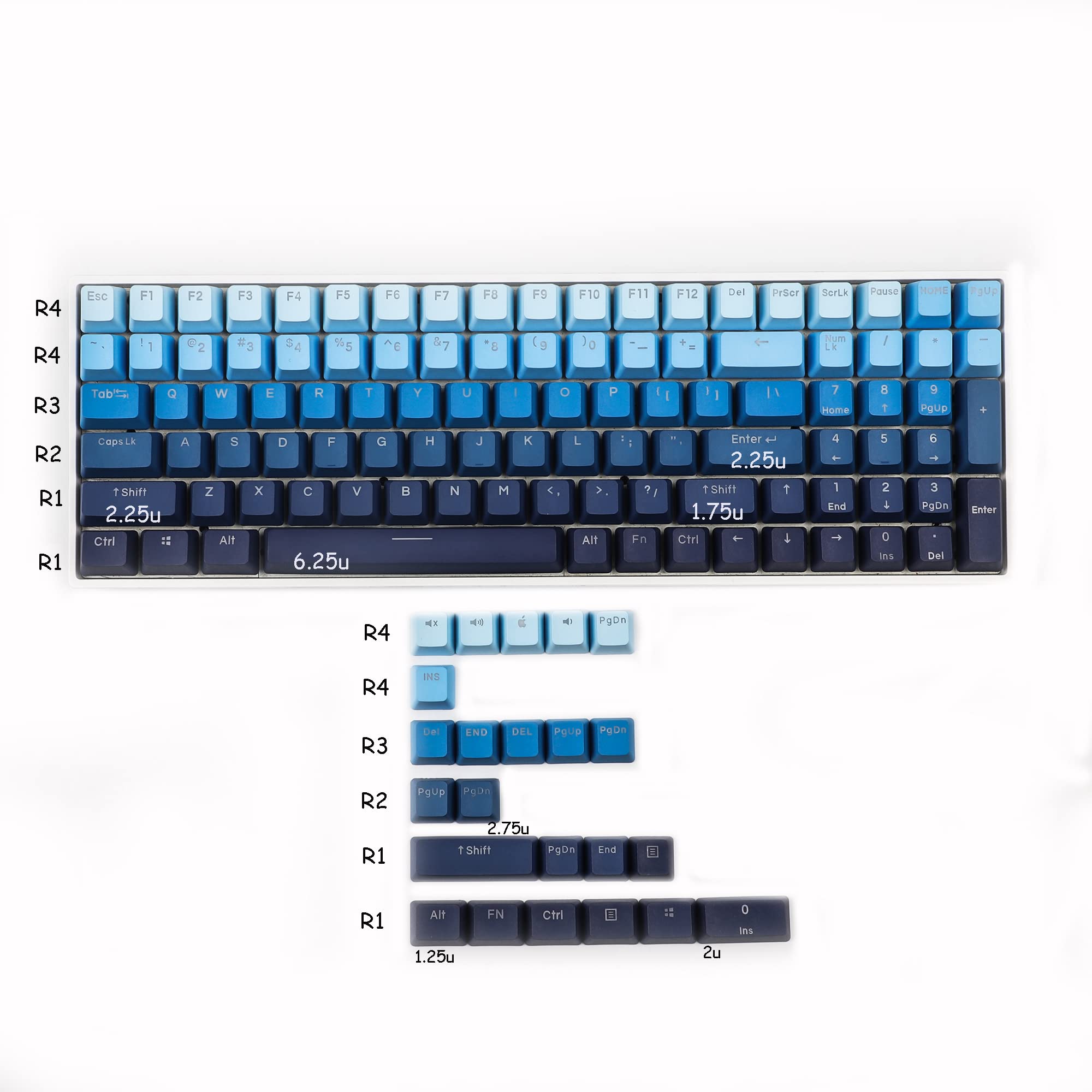 YMDK 108 122 touches rétroéclairées Moonrise PBT Shine Through OEM Profile Keycap pour clavier mécanique MX 61 68 84 87 104