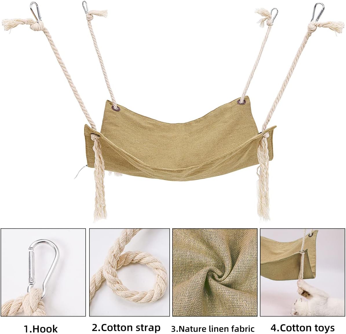 review Hanging Cat Hammock for Crate,Soft Sleeping Pet Bed Fit Kitten, Small and Medium Cats,Load Capacity 15lb, Durable and Comfortable,Khaki