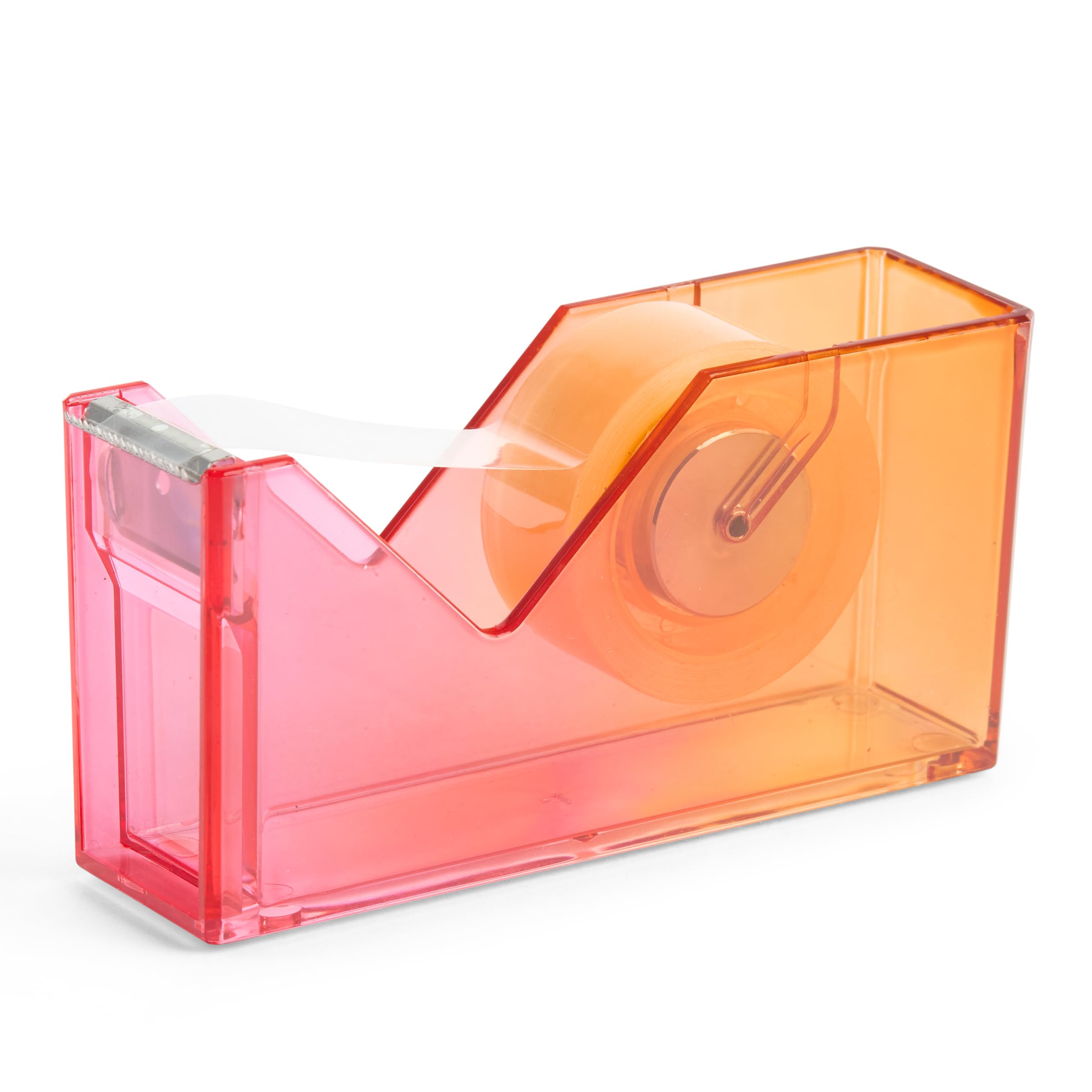Miquelrius - Adhesive Tape Dispenser 126 x 62 x 36 mm, Adhesive Tape Holder for Office, School, Crafts and Washi Tape, Polystyrene and Metal, Gradient Tape Holder Orange/Red