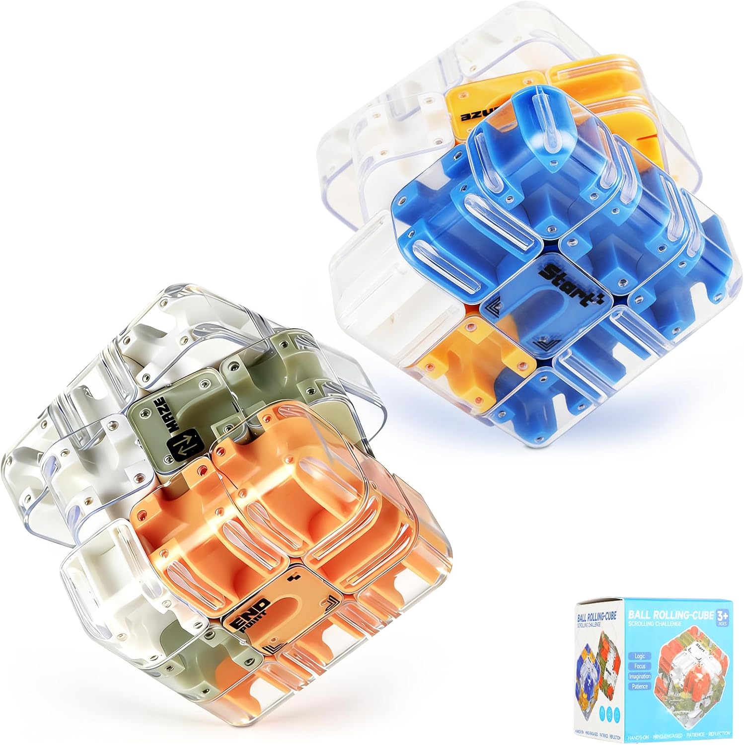 2 Pack 3D Maze Cube Puzzle for Kids & Adults, Labyrinth Brain Teaser Game for Sibling Race & Travel, Gravity Memory Logic Toy Gift for Boys Girls 8-12, Sensory Fidget Box