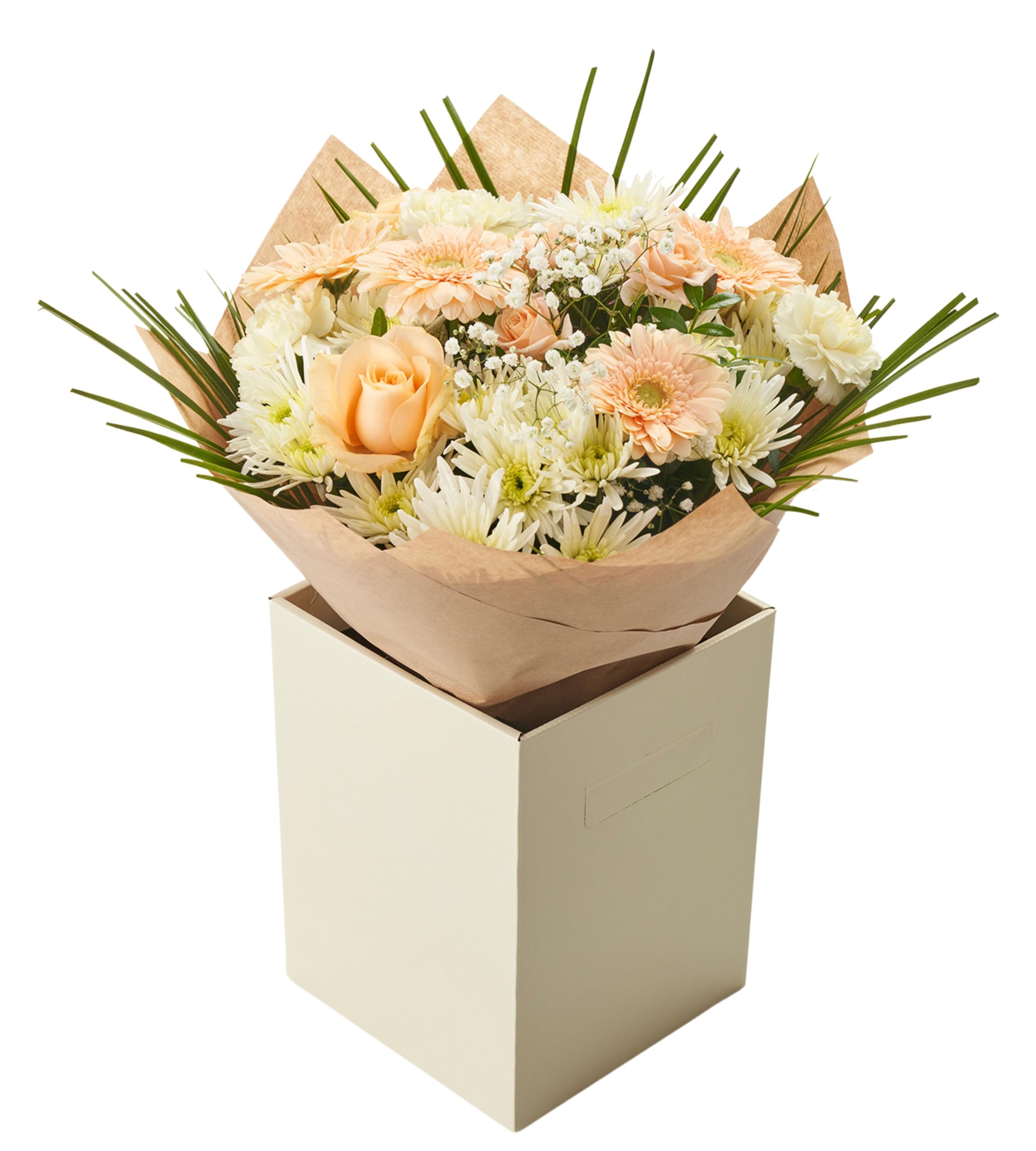 Peach and Cream Bouquet Fresh Flowers, Delivery Roses, Gerberas, Chrysanthemums, Floral Arrangement, Long-Lasting Summer Gift for Birthdays, Anniversaries, Get well, Sympathy, Weddings, More Occasions
