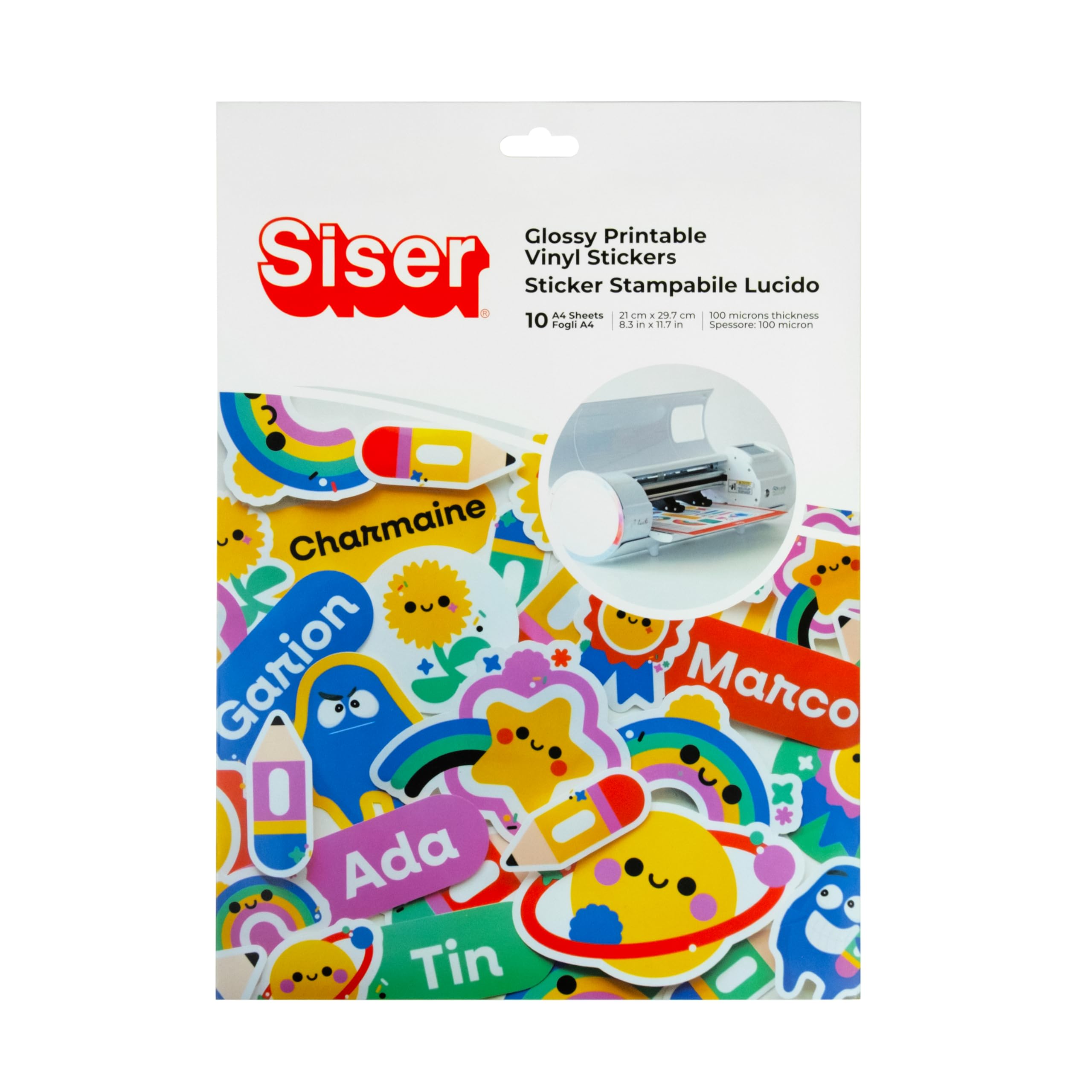 Siser A4 Printable Adhesive Paper - 10 Sheets Gloss Vinyl (Glossy) for Stickers - Waterproof Adhesive Paper Compatible with Inkjet Printers and Cutting Plotters