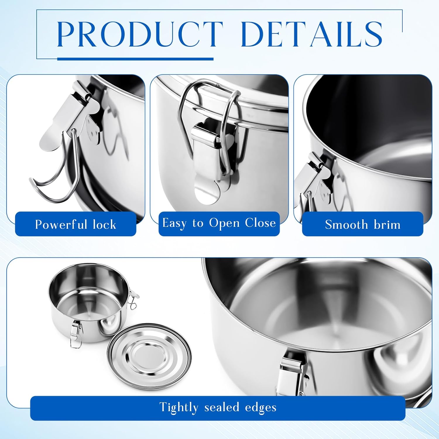 4 Pcs Stainless Steel Bento Box Bulk 54 oz Reusable 304 Stainless Steel Food Storage Containers with Lockable Clips to Leak Proof, Dishwasher Safe