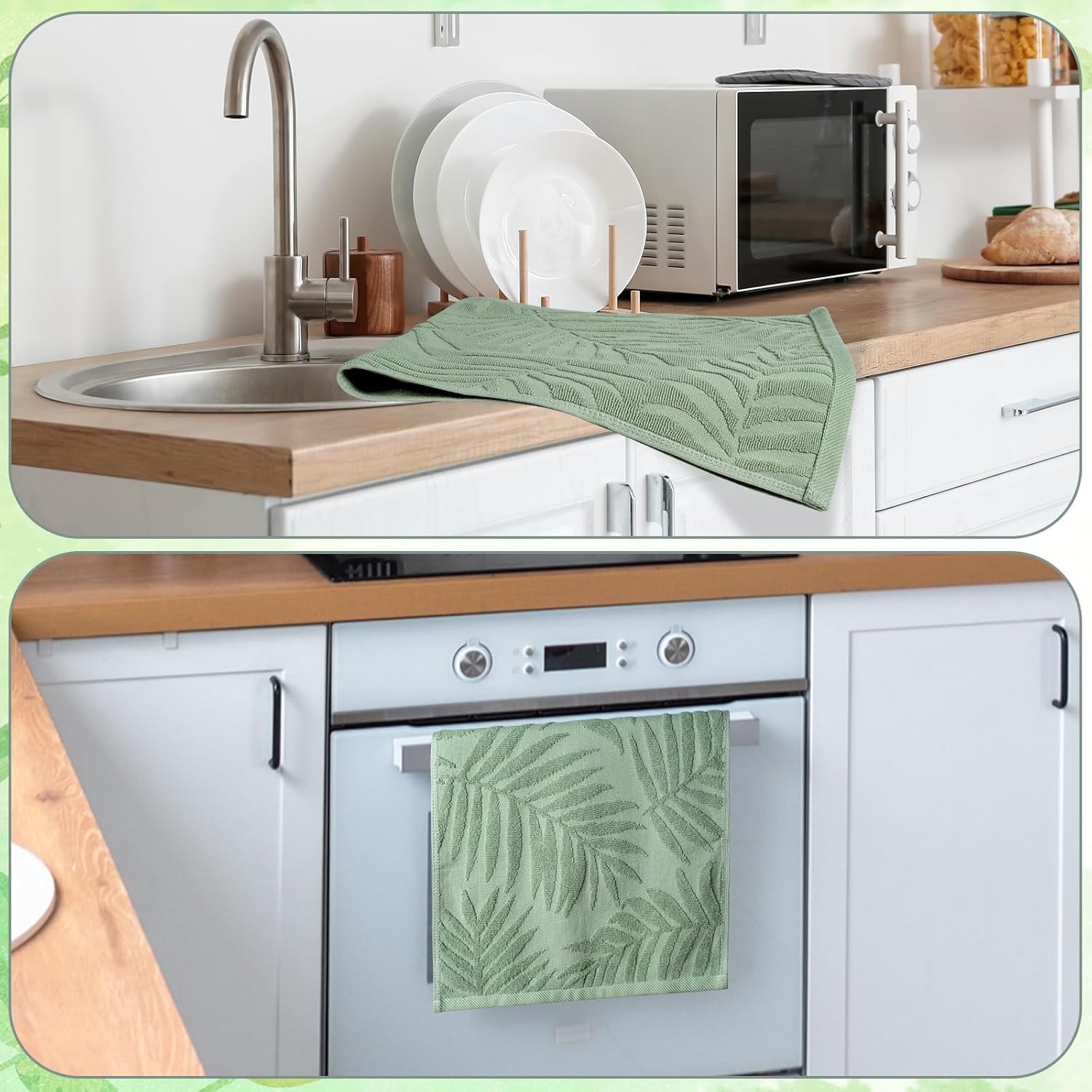 Shemilly 3pcs Leaves Hand Towels Sage Green Leaves Jacquard Hand Towel for Bath 100% Cotton Soft Bathroom Kitchen Decorative Set for Spring Summer Holiday Decor Gift,14 x 29 Inch - Image 6