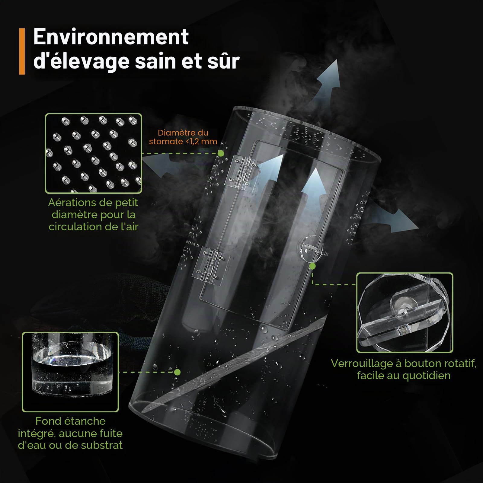 Terrarium Cylindrique, Vivarium Transparent à 360° - Terrarium Phasme en Acrylique, Boîte d'Élevage pour Reptiles, Araignée, Escargots, Mante Religieuse, Lézard, Rainette, Coléoptère