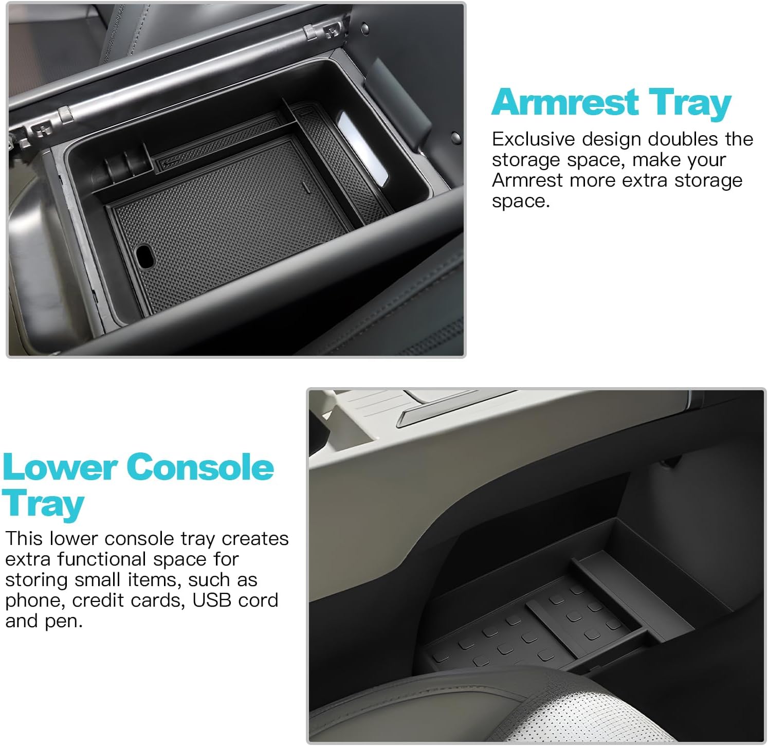 CDEFG 2 Pack Fit for 2024 2025 2026 Hyundai Santa Fe Center Console Organizer Floor Tray for 2024 2025 2026 Santa Fe SE SEL Limited XRT Calligraphy Accessories Lower Console Organizer Armrest Tray