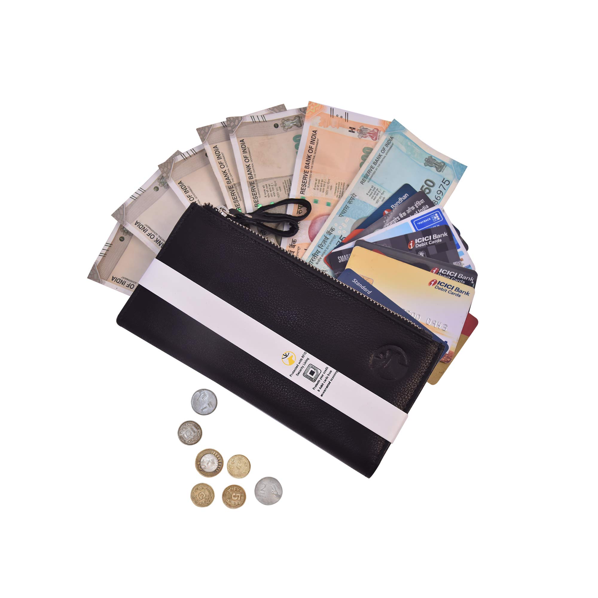 FINEPELTS RFID Blocking Women Genuine Leather Wallet Designer Clutch for Women