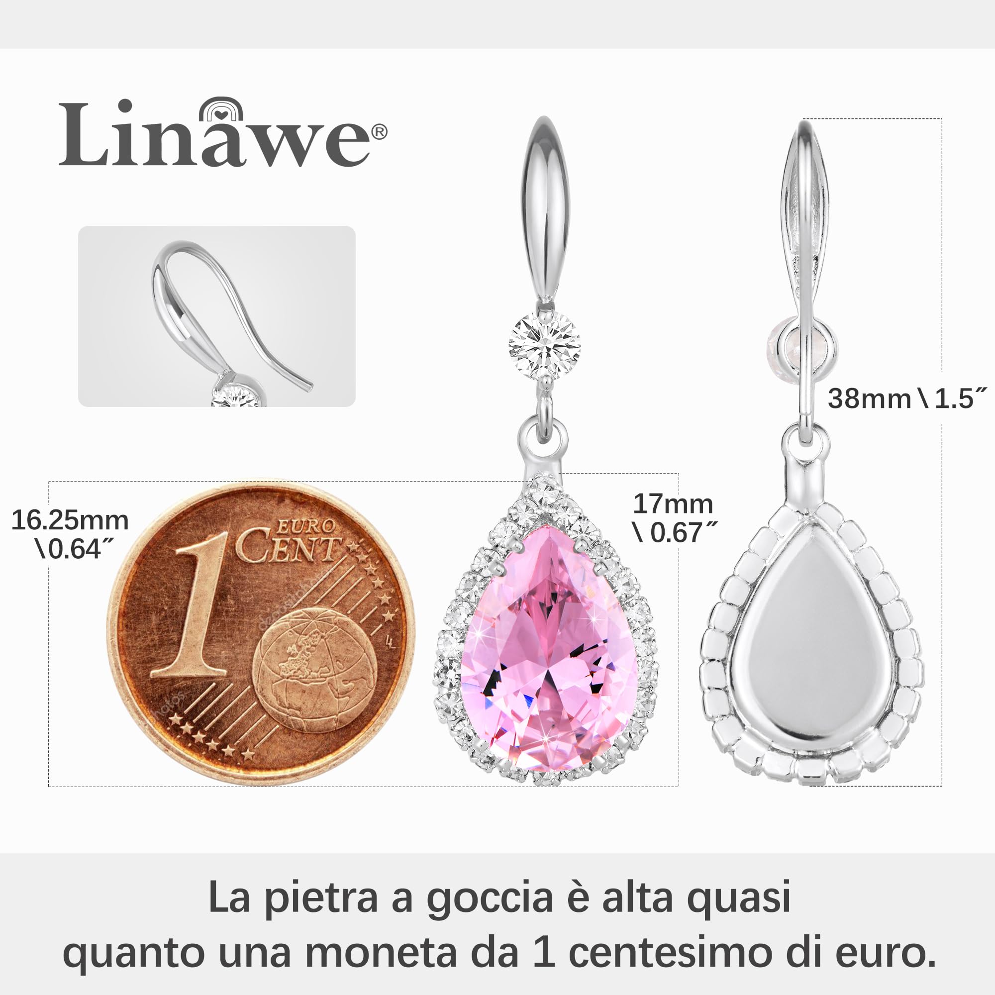 Linawe Orecchini pendenti da donna, orecchini pendenti, in argento dorato, gioielli in oro rosa, orecchini in cristallo con diamanti, gioielli a goccia per matrimoni