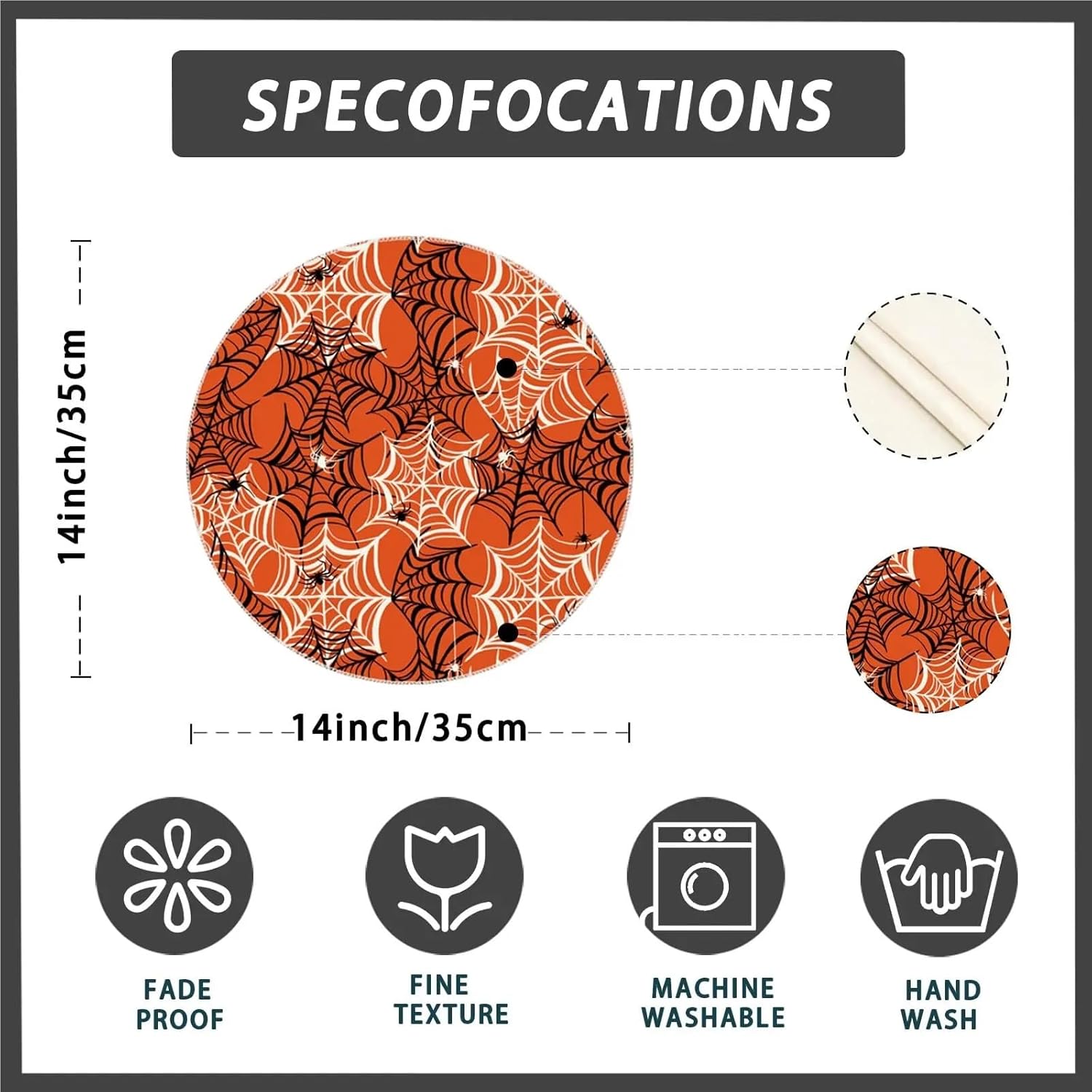 4pcs Spooky Orange and Black Spider Web Halloween Round Placemats Table Mats for Party Home Kitchen Dining Table Decorations 14 Inch(4p)