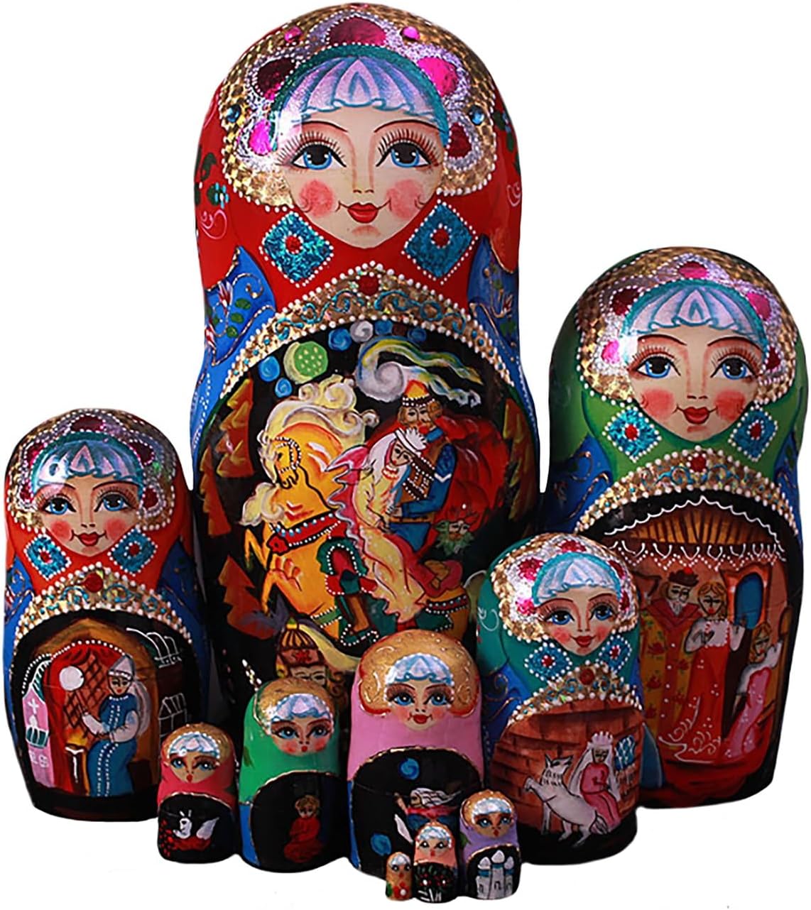 ロシア雑貨天使マトリョーシカ(5P)H15.5cmエメラルドグリーン リダ工房