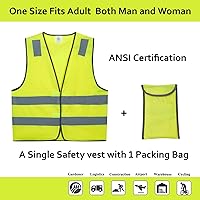 Vista 2 de Chalecos de seguridad, paquete de 10 – Chaleco de trabajo reflectante amarillo de alta visibilidad, construcción ANSI Clase 2 para hombres, mujeres