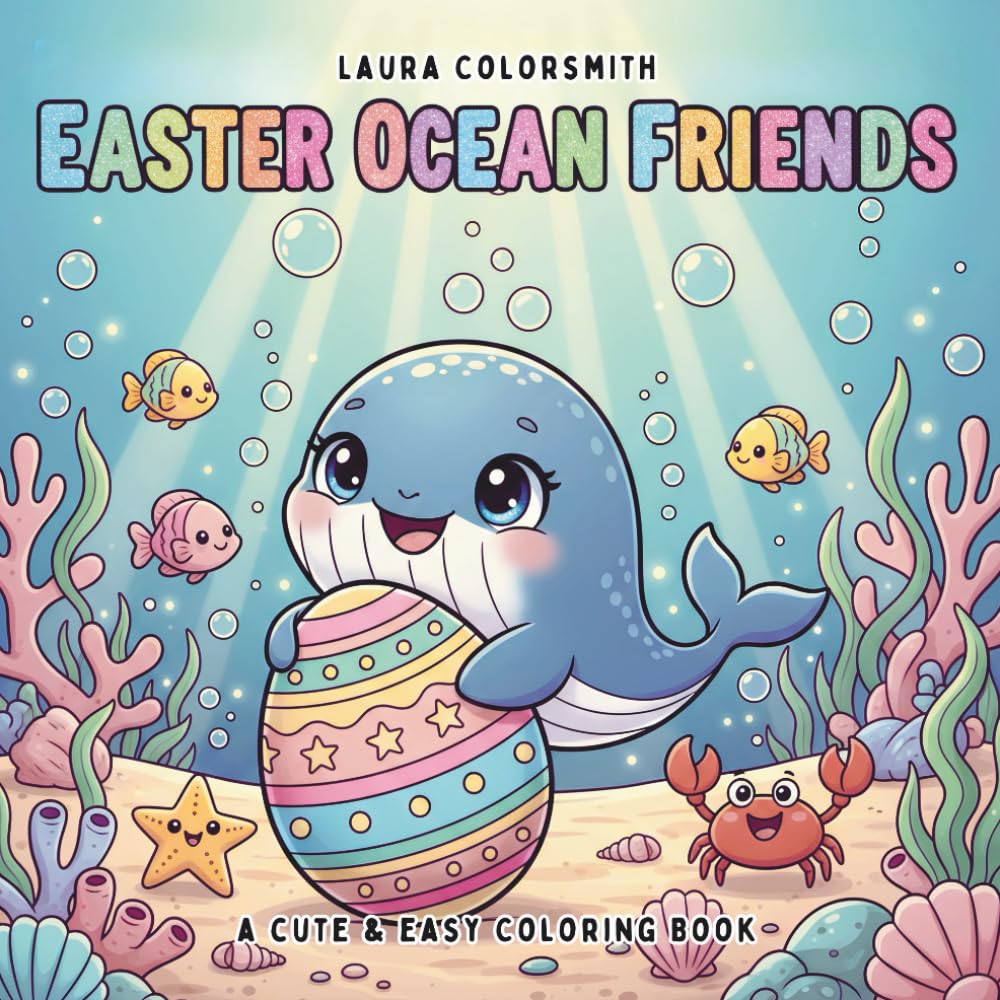 Easter Ocean Friends - A Cute & Easy Coloring Book: Bold and Easy Coloring Pages Featuring Friendly Sea Creatures, Eggs, and Underwater Spring Scenes for Kids and Adults (Coloring Book for Easter)