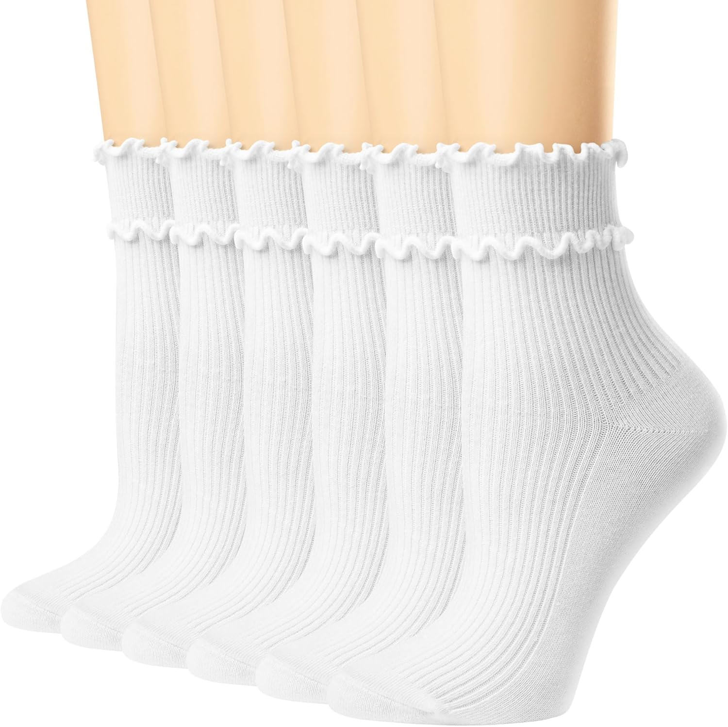 Ruffle Socks for Woman, Soft Cotton Frilly Cute Ankle Double Lettuce Edge Crew Socks for Women Girls 6 Pairs