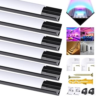 Chesbung LED Profil Schwarz V Form Diffusor, 6Pack Aluminiumkanal 3.3ft/1Meter Aluminium Profil mit Milchiger Weißer Abdeckung, 45 Grad Anschlüsse für LED Streifen Lichter Aluprofil