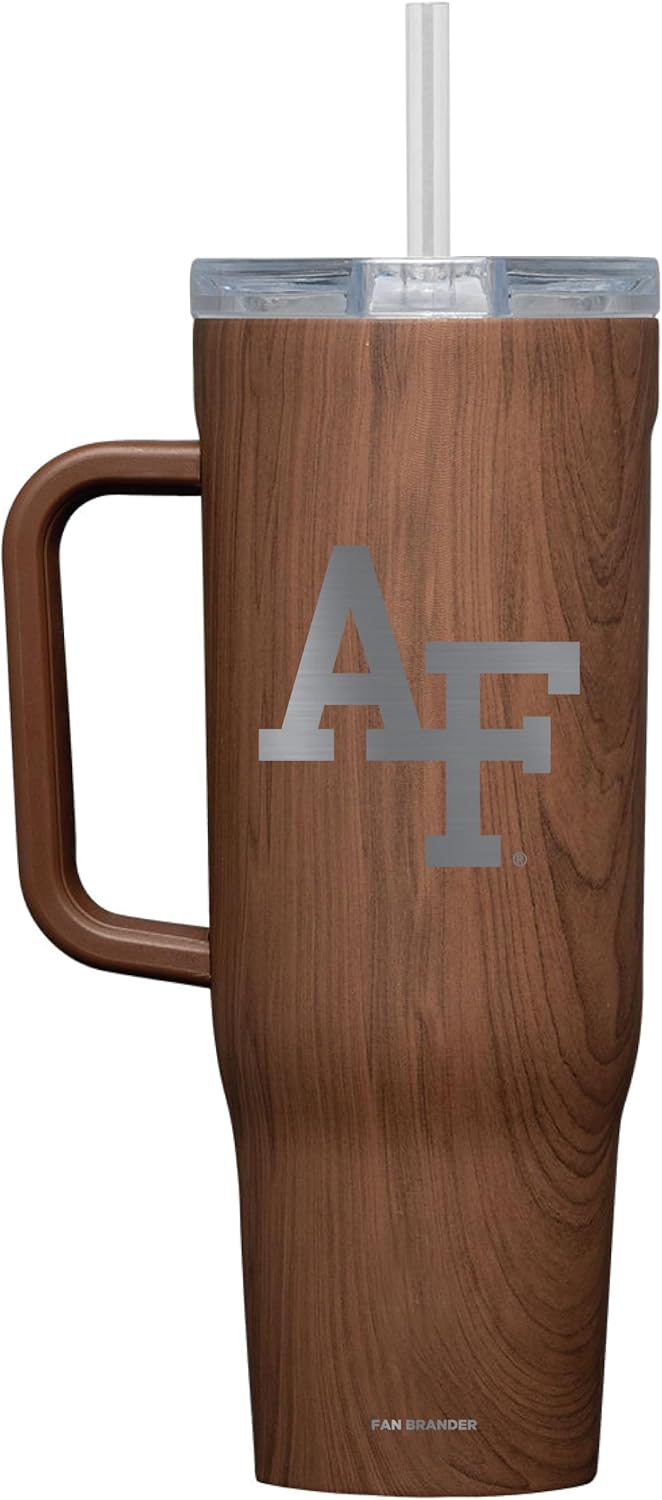 NCAA Walnut Corkcicle Cruiser Insulated Tumbler with Handle and Straw, 40 oz – Water Bottle Keeps Beverages Cold for 20 Hours with Etched Logo (Air Force Falcons)