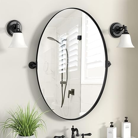 Amazon.com: HMANGE Pivot Bathroom Mirror 18 x 28 Inch Matte Black Metal ...