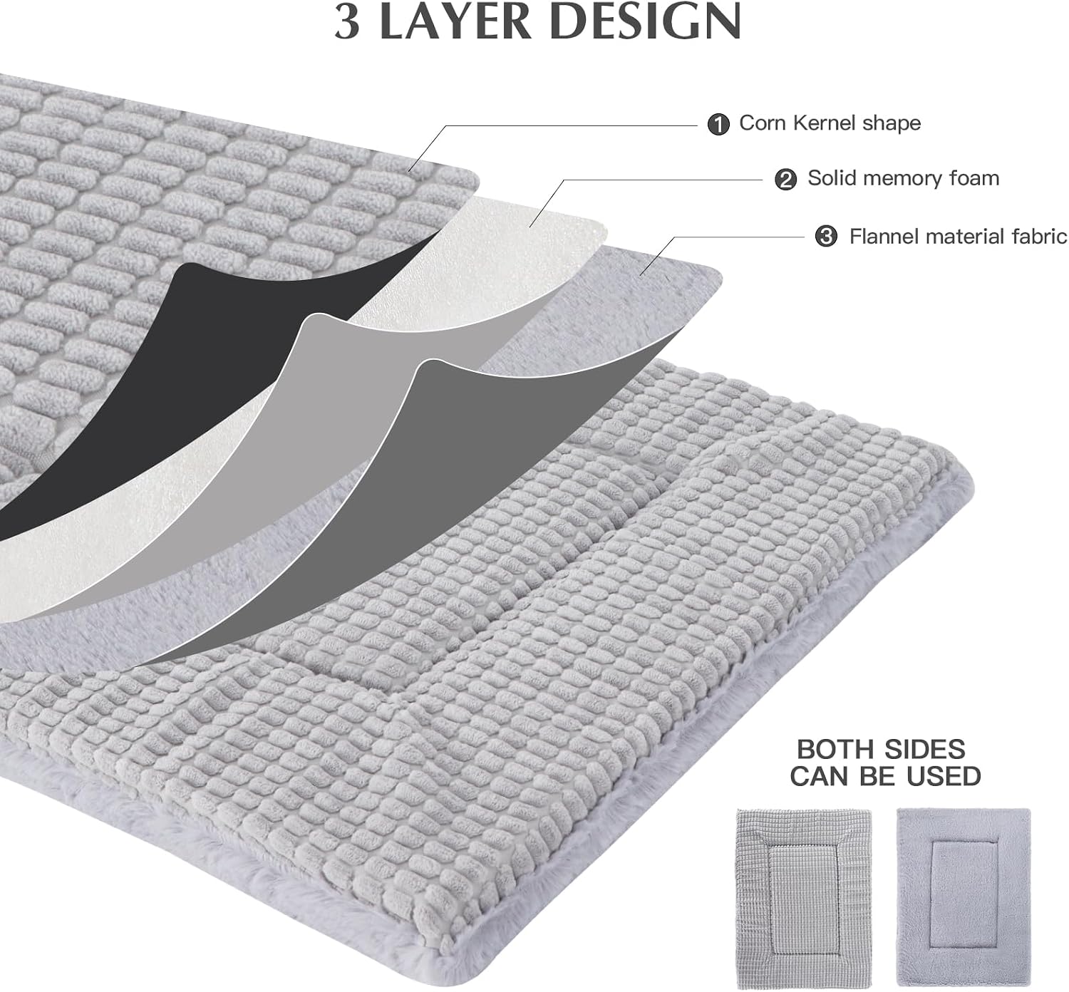 BVAGSS Dog Bed Mat,Reversible Crate Pad, Memory Foam Beds, Soft Warm Pet Cushion for Small Medium Dogs, Washable Pet Sleeping Mattress Kennel Bed Pad XH079 (36''x23''x1.6'',Grey)