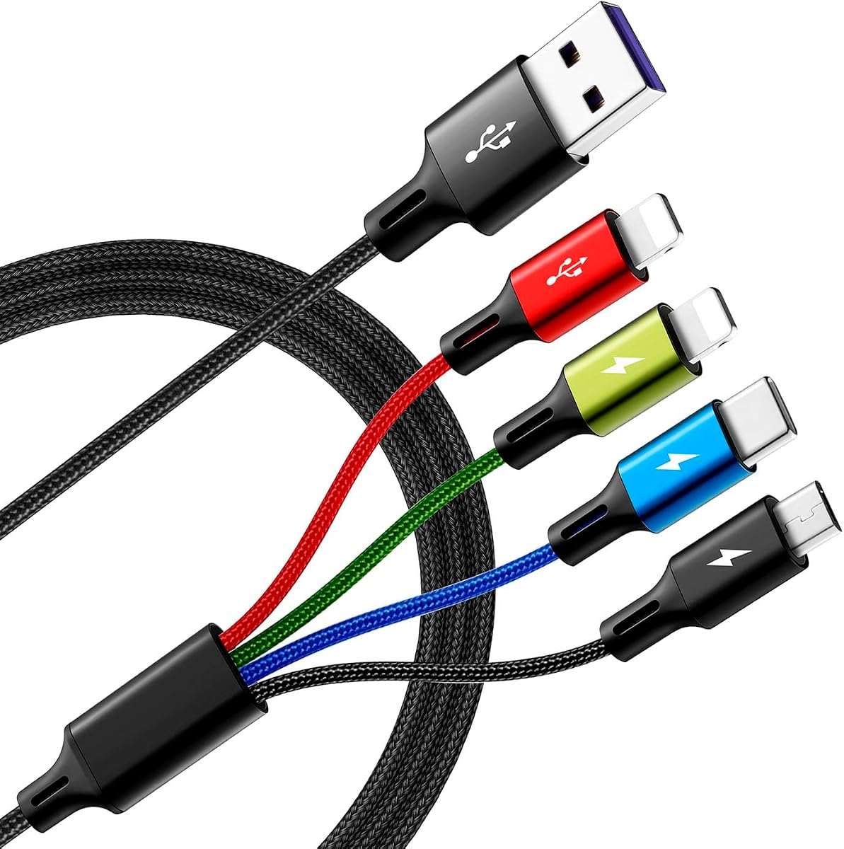 Multi Charging Cable,4 in 1 Braided Multiple Charger Cord, 2Pack 6Ft | USB C Multi Charger Cable Adapter with Lightning/Type C/Micro Ports for Cell Phones,iPhone 17-8,Tablets,Galaxy,PS & More