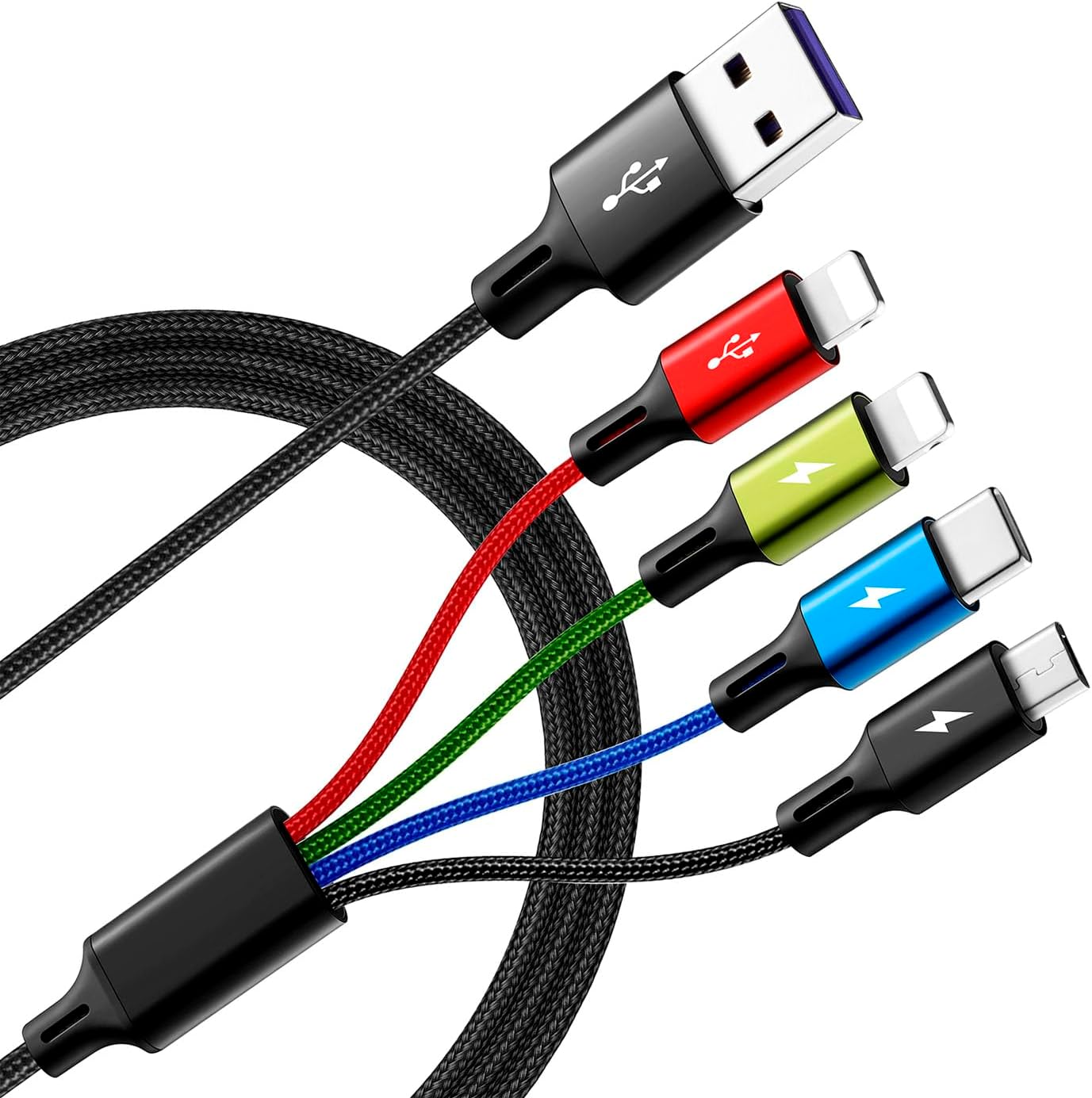 Multi Charging Cable, [2Pack 6Ft] 4 in 1 Braided Multi Fast Charging Cord, Multiple Charger USB Cable Adapter IP/Type C/Micro Port for Cell Phones,iPhone Series, Tablets, Samsung Galaxy, PS & More