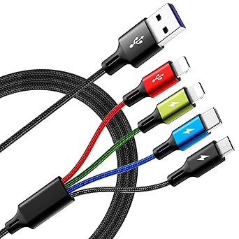 Multi Charging Cable, [2Pack 6Ft] 4 in 1 Braided Multi Fast Charging Cord, Multiple Charger USB Cable Adapter IP/Type C/Micro Port for Cell Phones,iPhone Series, Tablets, Samsung Galaxy, PS & More