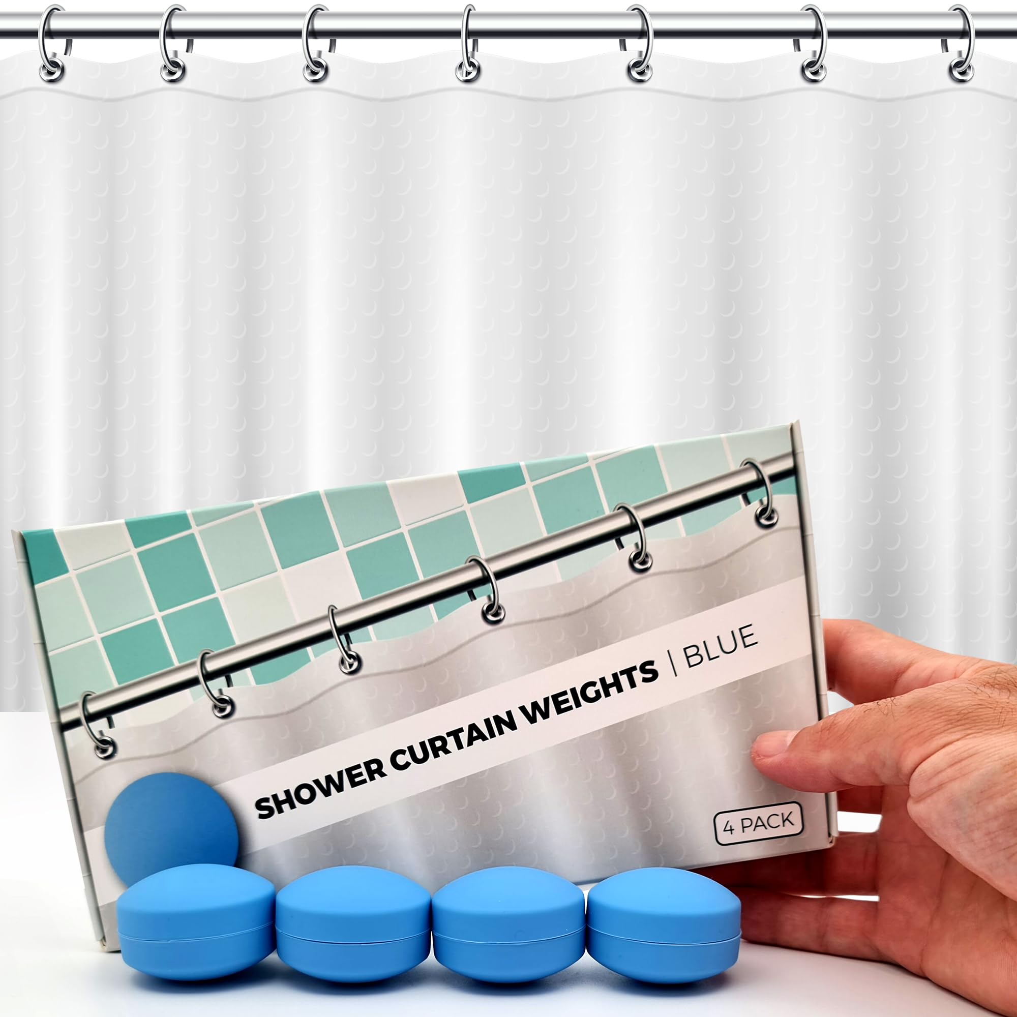 Hmmagnets Blue Powerful Anti-Billowing Magnetic Shower Curtain Weights For Splash-Free Bath Experience - 360° Silicone Wrapped - Will Never Rust - Heavy Magnets Prevent Curtain Liners From Blowing | 4 Pairs |