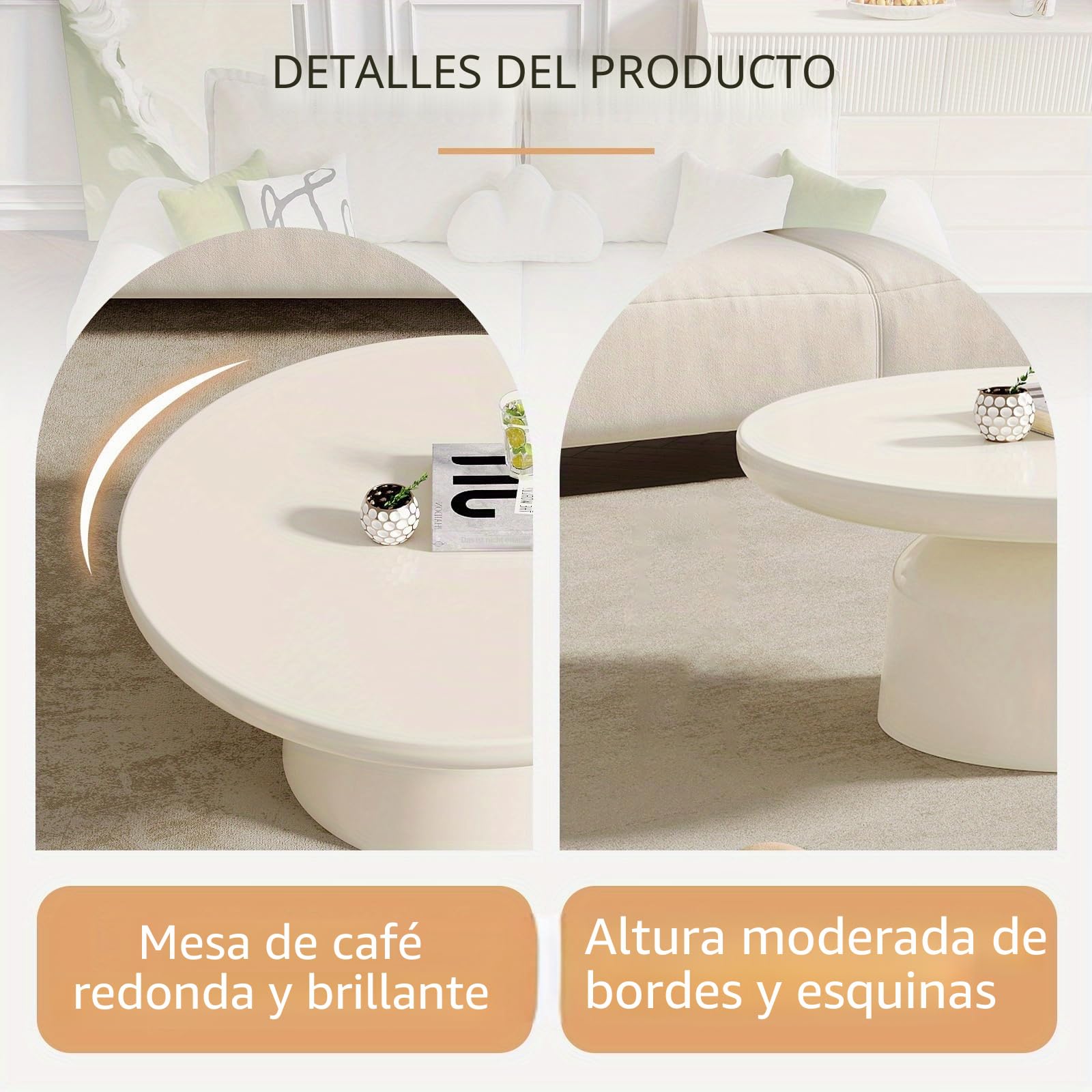 Guyii Moderna mesa de centro redonda blanca – para café, sofá, salón, auxiliar, sala de estar y oficina