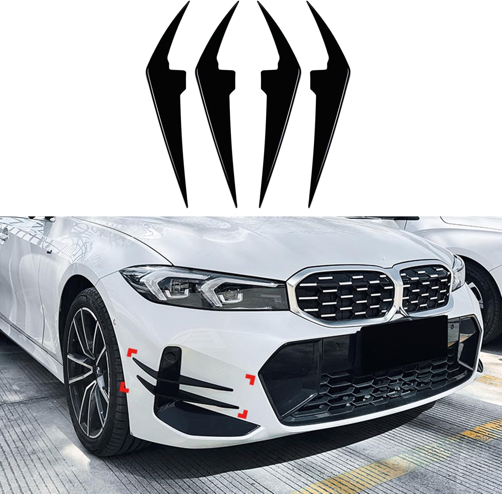 Front Bumper Side Vent Fin Trim Kit for BMW 3 Series G20 G21 G28 LCI M Sport 330i M340i 2023-2024