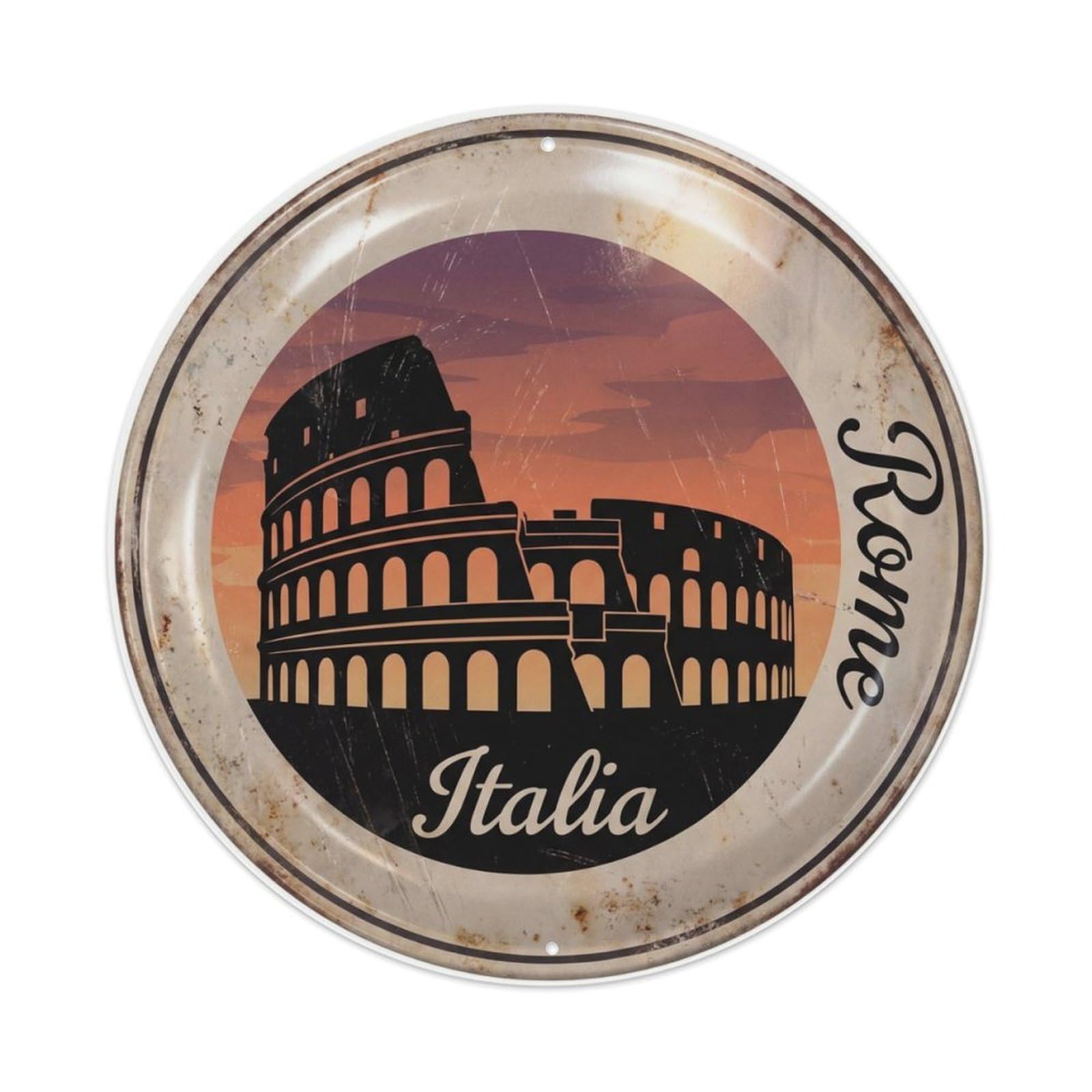 Retro Travel Rome Europe Metal Tin Sign Plaque Wall Decor for Cafe, Club Bar, Office, Home Garden Metal Poster 8x12Inch